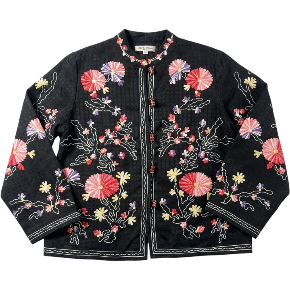 Indigo Moon Womens L Black Floral Embroidered Jacket NWT Art to Wear Boho Chic